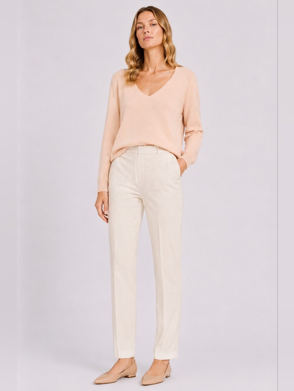Pure Collection Size 12 Pale Peach V-Neck Cashmere Sweater